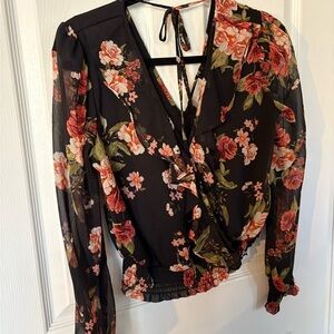 Altar'd State Floral Wrap Blouse - Black and Red